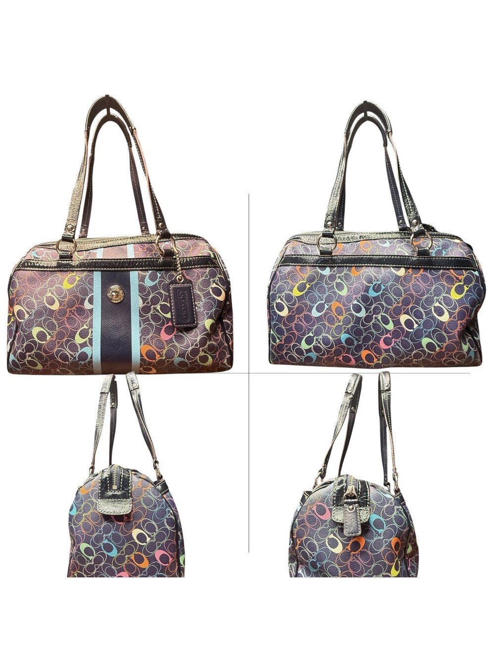 Coach Multicolor Signature C Satchel F15182 + Matching Wallet Y2K Set - Picture 3 of 12